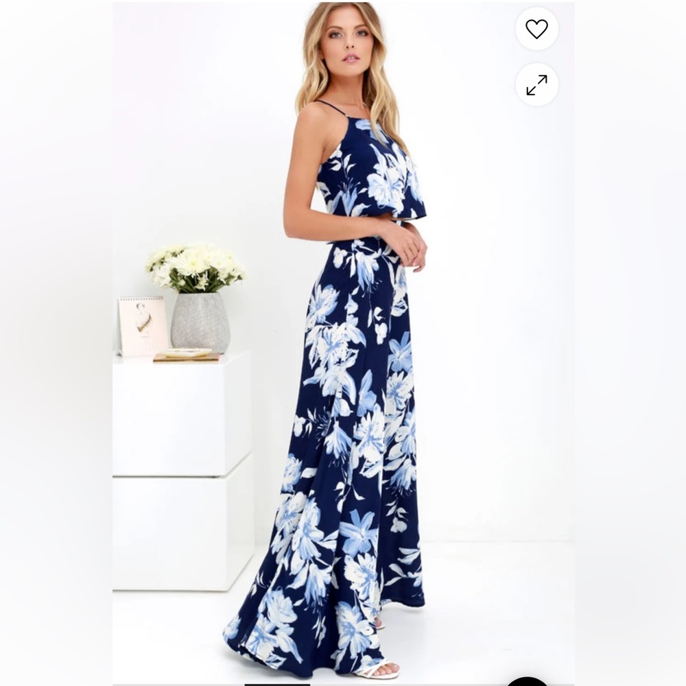 Floral Maxi Dress in Blue and White